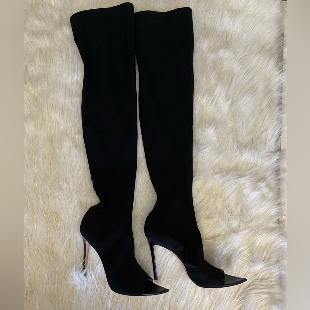 Gianvito Rossi Gotham Cuissard Peep Toe Thigh High Boots 🖤Black on black🖤 - Picture 12 of 15